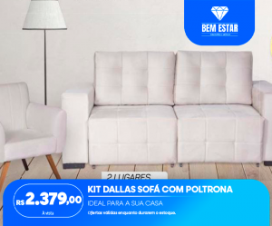 Promo Kit Dallas Sofa e Poltrona Retratil reclinavel Montagem Frete para a sua Sala de Estar Estofado