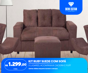 Promo Kit Ruby Suede Sofa Cadeira Puff Retratil reclinavel Montagem Gratis Para a sua Sala de Estar Estofado