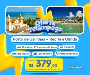 OFERTA RELAMPAGO! Pacote Completo de Viagem para Porto de Galinhas Recife e Olinda com a Holliday